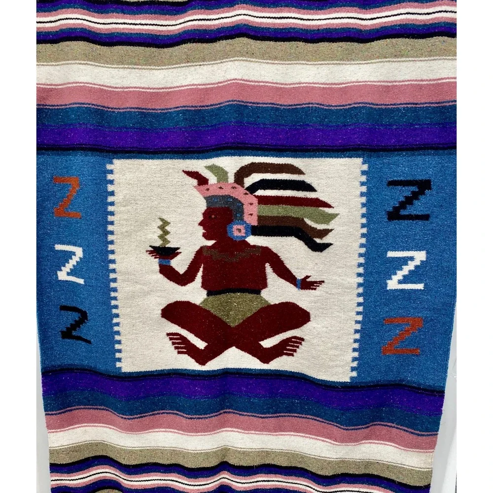 Vintage Mexican Blanket Wall Hanging Art Mayan Tribal‎ Decor Southwest 43x74